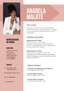 Currículo profissional funcional simples rosa e branco com foto