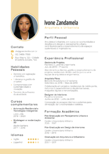 Currículo profissional perfil arquiteta clássico amarelo